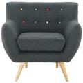 Primewir Remark Armchair in Tufted Gray Fabric with Natural Finish Wood Legs EEI-1631-GRY